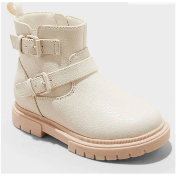 Cat & Jack Toddler Girls Evie Strap Buckle Boots Cream size 10T NWT - Picture 1 of 8